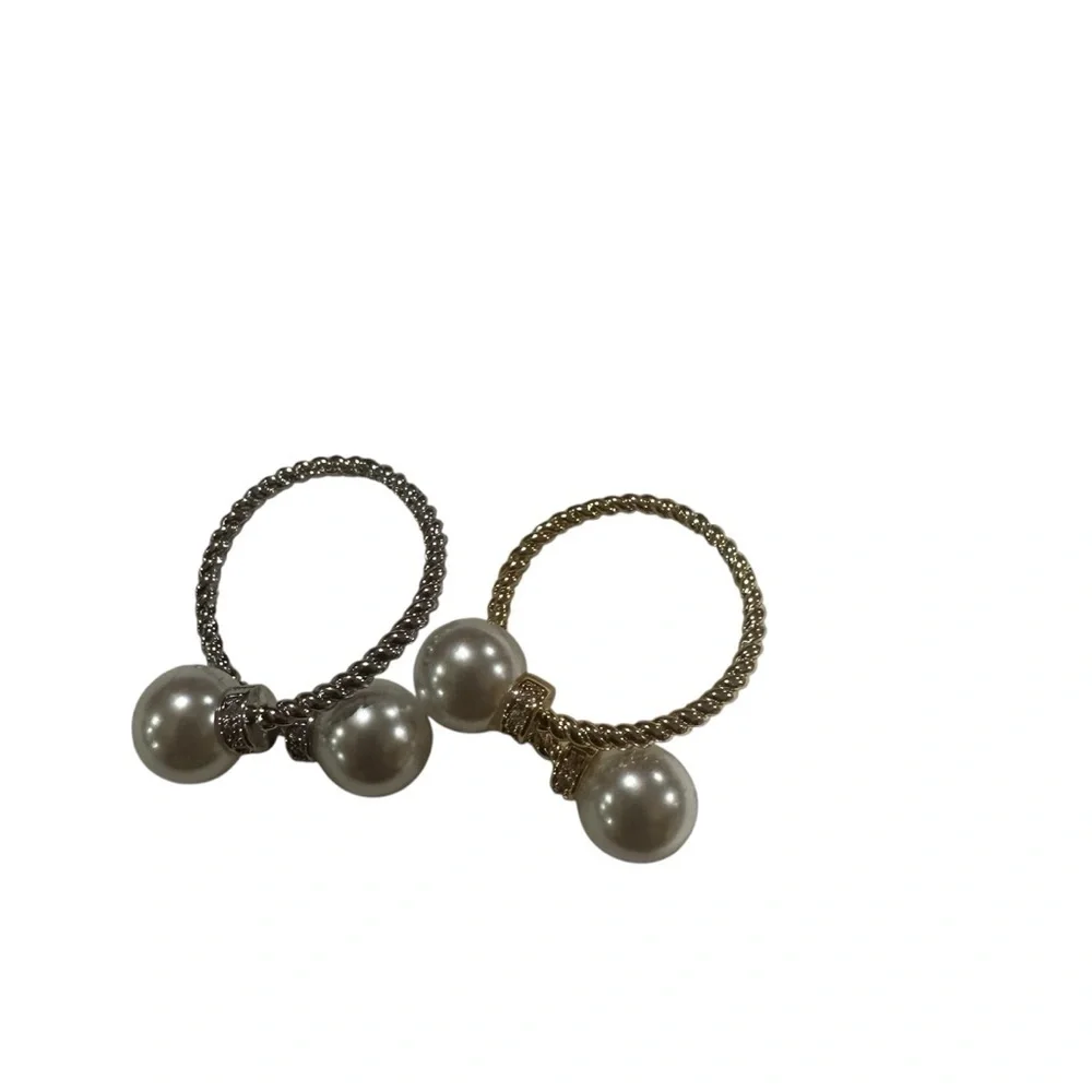Pearl Accent Twisted Band Ring - Gold or Silver